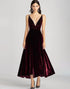 Burgundy Spaghetti Straps V Neck Velvet Formal Dress