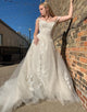 Glitter A-Line Off The Shouder White Long Wedding Dress with Appliques