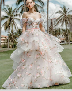 Gorgeous Off The Shoulder Tulle Wedding Guest with Cascading Ruffles