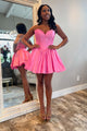 Fuchsia A Line Sweetheart Corset Satin Cute Homecoming Dress