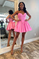 Fuchsia A Line Sweetheart Corset Satin Cute Homecoming Dress