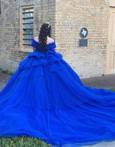 Royal Blue Off the Shoulder Ball Gown Tulle Quinceanera Dress