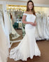 White Off the Shoulder Long Mermaid Wedding Dress with Lace