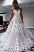 A-Line Tulle Spaghetti Applique Wedding Dress with Sweep Train