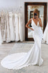 Ivory V-Neck Spaghetti Wedding Dress with Sweep Train