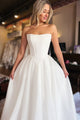 A-Line Ivory Bateau Neck Tulle Wedding Dress with Sweep Train