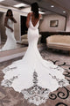 Ivory Mermaid Spaghetti Applique Sweep Train Wedding Dress