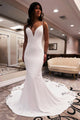 Ivory Mermaid Spaghetti Applique Sweep Train Wedding Dress