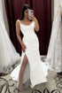 Ivory Mermaid Spaghetti Tulle Slit Wedding Dress