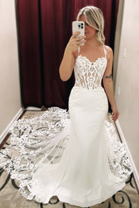 Mermaid Ivory Spaghetti Applique Wedding Dress