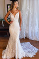 Lace Applique Mermaid Ivory Spaghetti Wedding Dress