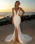 Mermaid Ivory Sequins Spaghetti Straps Wedding Dress