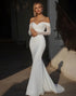 Off the Shoulder Ivory Mermaid Matte Satin Wedding Dress