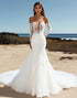 Lace Tulle Ivory Off the Shoulder Mermaid Wedding Dress
