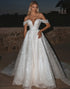 Sparkly Tulle Ivory Off the Shoulder A Line Wedding Dress