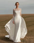 Ivory Satin Long Sleeves Sheath Wedding Dress with Beading