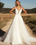 Ivory A Line Spaghetti Straps Tulle Appliqued Wedding Dress