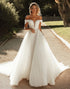 Glitter A Line Off the Shoulder Tulle Ivory Wedding Dress with Appliques
