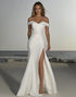 Satin Ruched Off the Shoulder Mermaid Ivory Wedding Dress with Slit