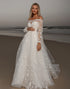 Elegant Ivory Lace A Line Off the Shoulder Wedding Dress with Long Sleeves