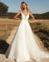 Delicate Ivory V Neck Tulle A Line Lace Applique Wedding Dress