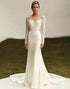 Ivory Sheath Satin Long Sleeve Lace Wedding Dress with Train