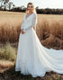Timeless A Line V Neck Lace Long Sleeve Ivory Wedding Dress