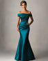 Peacock Blue Mermaid Off The Shoulder Ruched Satin Formal Dress