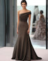 One Shoulder Coffee Crepe Sheath Ruched Formal Dress