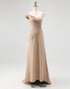 One Shoulder Light Khaki Jersey Sheath Pleated Gala Dress