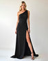 Black Sheath Thick Shoulder Straps One-Shoulder Sweep Train Formal Dress