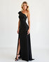 Black Sheath One-Shoulder Chiffon Slit Formal Dress with Floor-Length
