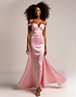 Pink Mermaid Off The Shoulder Sweetheart Neck Slit Long Formal Dress