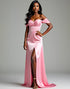 Sheath Pink Off The Shoulder Sweetheart Neck Slit Long Formal Dress