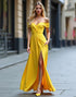 Yellow A-Line Off The Shoulder Slit Long Formal Dress with Floor Length