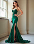 Dark Green Mermaid Sweetheart Neck Spaghetti Applique Slit Formal Dress