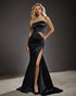 Black Mermaid Strapless Bateau Neck Slit Sweep Train Formal Dress