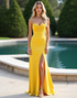 Sheath Yellow Strapless Sweetheart Neck Ruched Floor-Length Formal Dress
