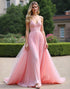 A-Line Spaghetti Straps V-Neck Ruched Chiffon  Formal Dress with Pink