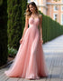 A-Line Strapless Pink Sweetheart Neck Pleated Chiffon Formal Dress