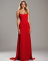 Red Sheath Spaghetti Square Neckline Formal Dress with Satin Sweep