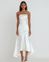 White Strapless Sheath Satin Ruffled Graduation Dress