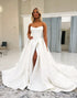 Strapless A Line White Wedding Dress with Slit