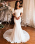 Mermaid Satin White Wedding Dress with Puff Sleeves