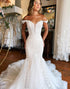 Off The Shoulder White Mermaid Wedding Dress with Appliques