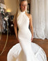 Mermaid Halter White Satin Wedding Dress