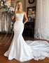 Mermaid White Satin Wedding Dress with Appliques