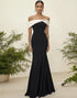 Black Matte Satin Contrast Sheath Off the Shoulder Formal Dress