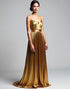 Golden A-Line Spaghetti V-Neck Ruched Formal Dress with Sweep Train