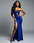 Glitter Royal Blue Sheath One-Shoulder Split Floor-Length Formal Dress